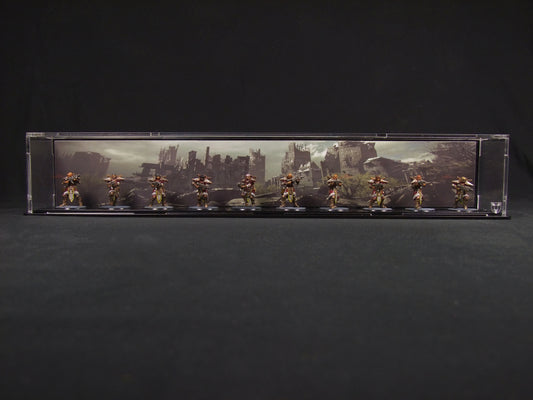Display case for 10 x 32mm minifigs (City Background)